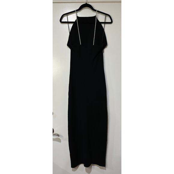 Favorite Daughter Imitation Pearl Strap Dress Black Size XL NWT Ribbed Knit - Picture 9 of 15